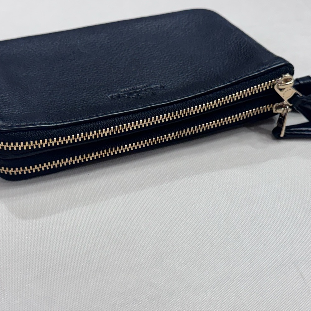 NEW | COACH | DOUBLE ZIPPER WRISTLET WITH STRAP | Black Leather - Picture 6 of 8